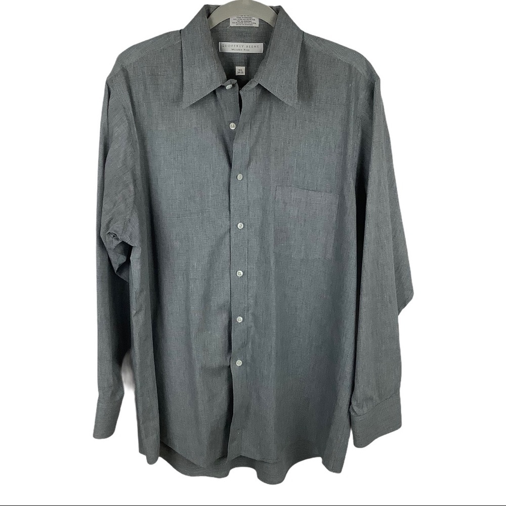 Geoffrey Beene Men Gray Long Sleeve Button Wrinkle Free Dress Shirt 16.5 34/35